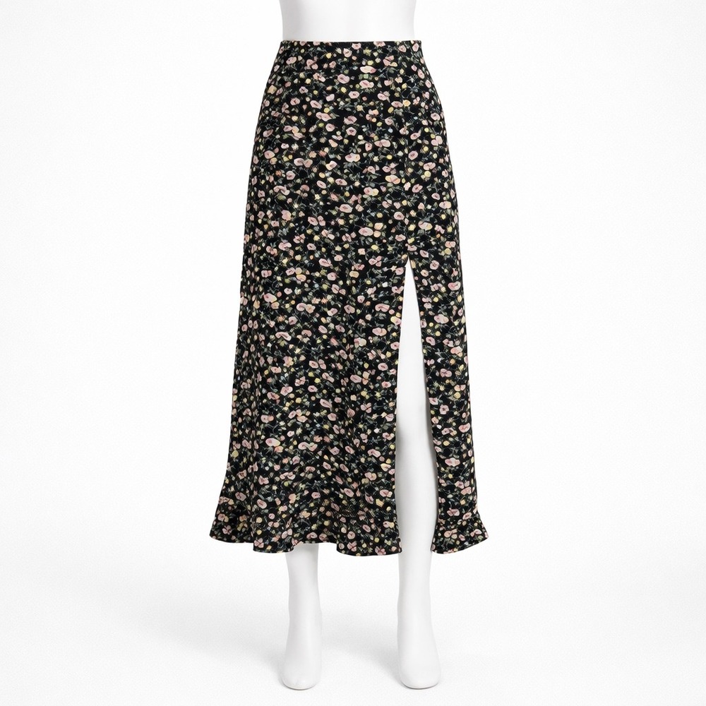 Abercrombie Fitch Black Floral Midi Skirt Women's XS Whimsy Fairy